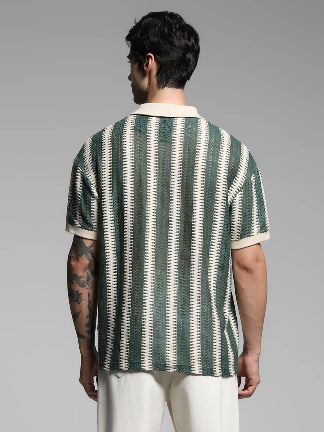 Green Striped Knitted Polo - Image 4