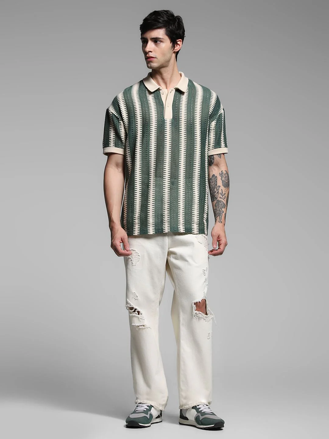 Green Striped Knitted Polo - Image 6