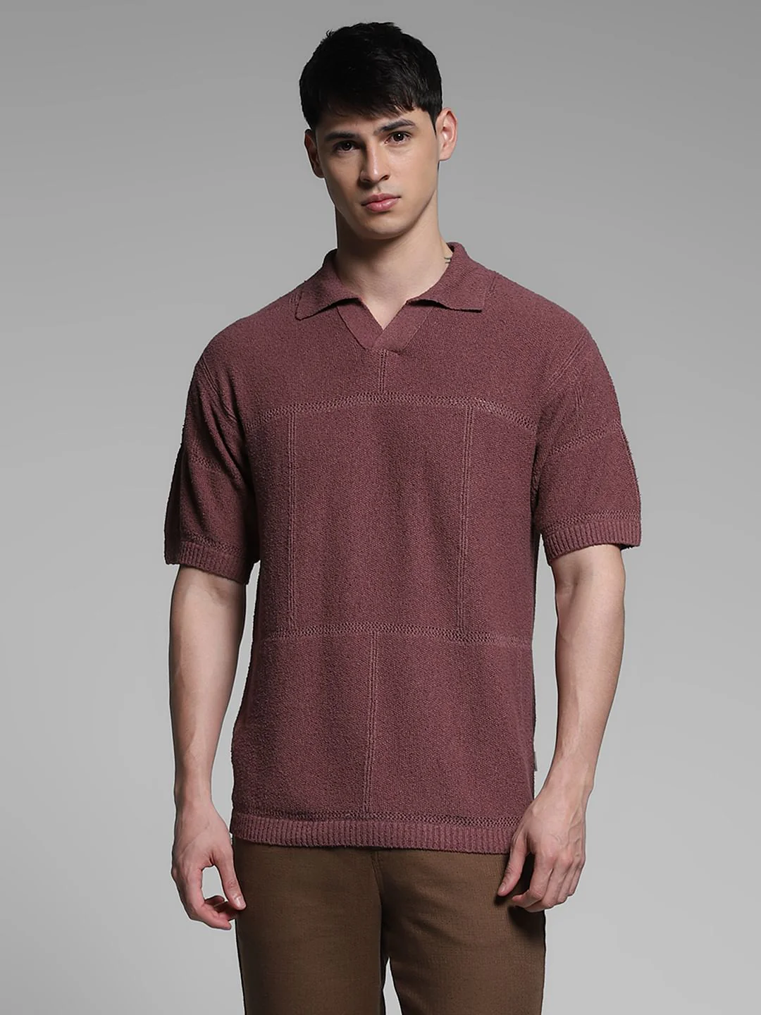Brown Boxy Fit Knitted Polo - Image 2