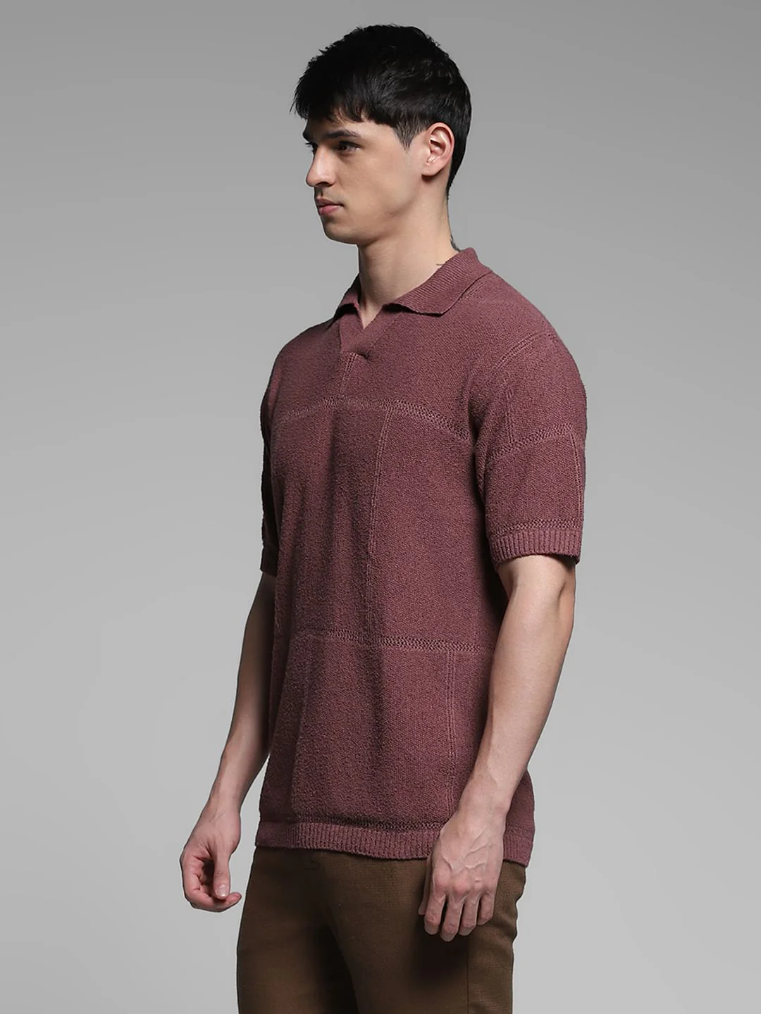 Brown Boxy Fit Knitted Polo - Image 3
