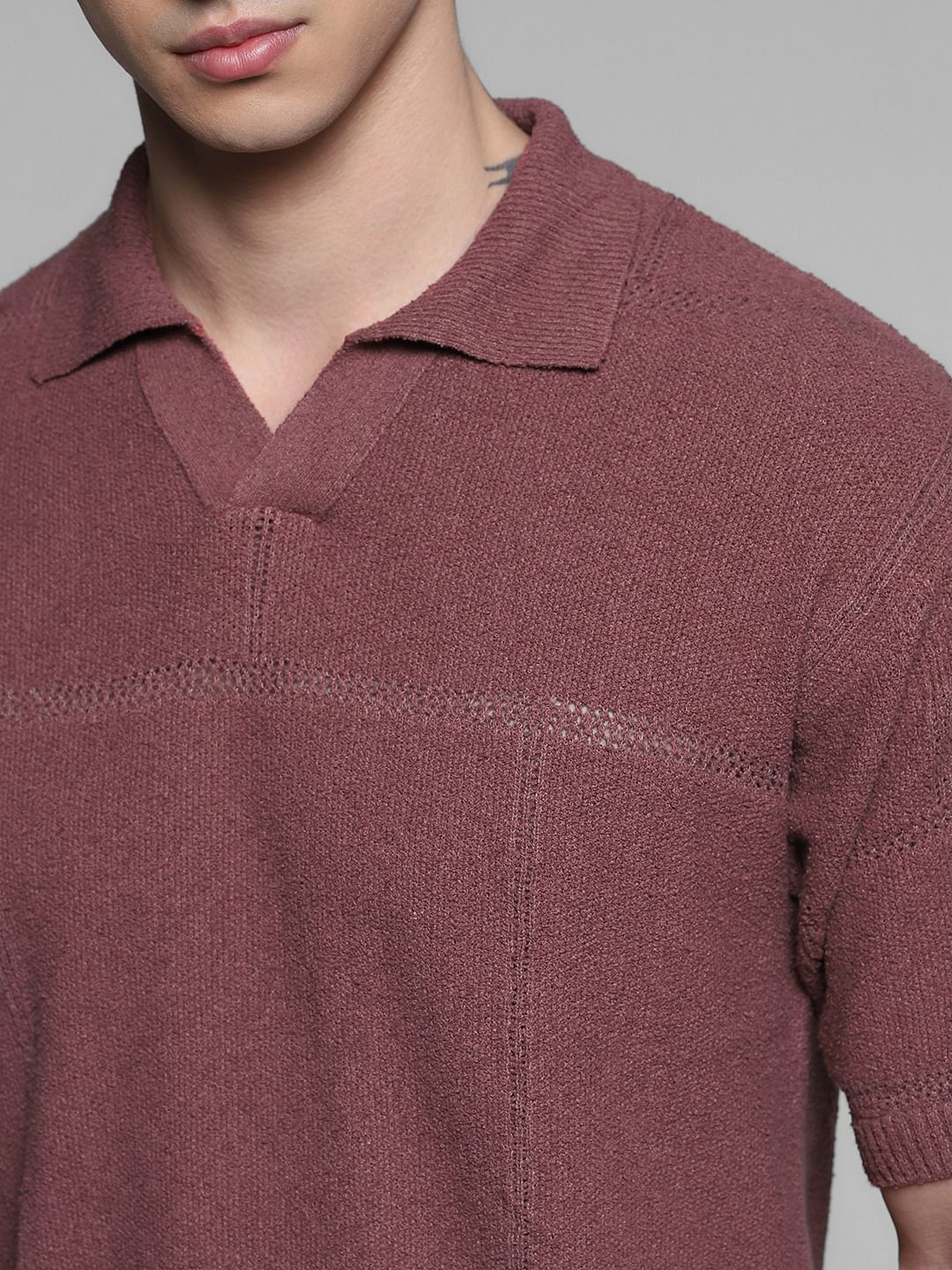 Brown Boxy Fit Knitted Polo - Image 5