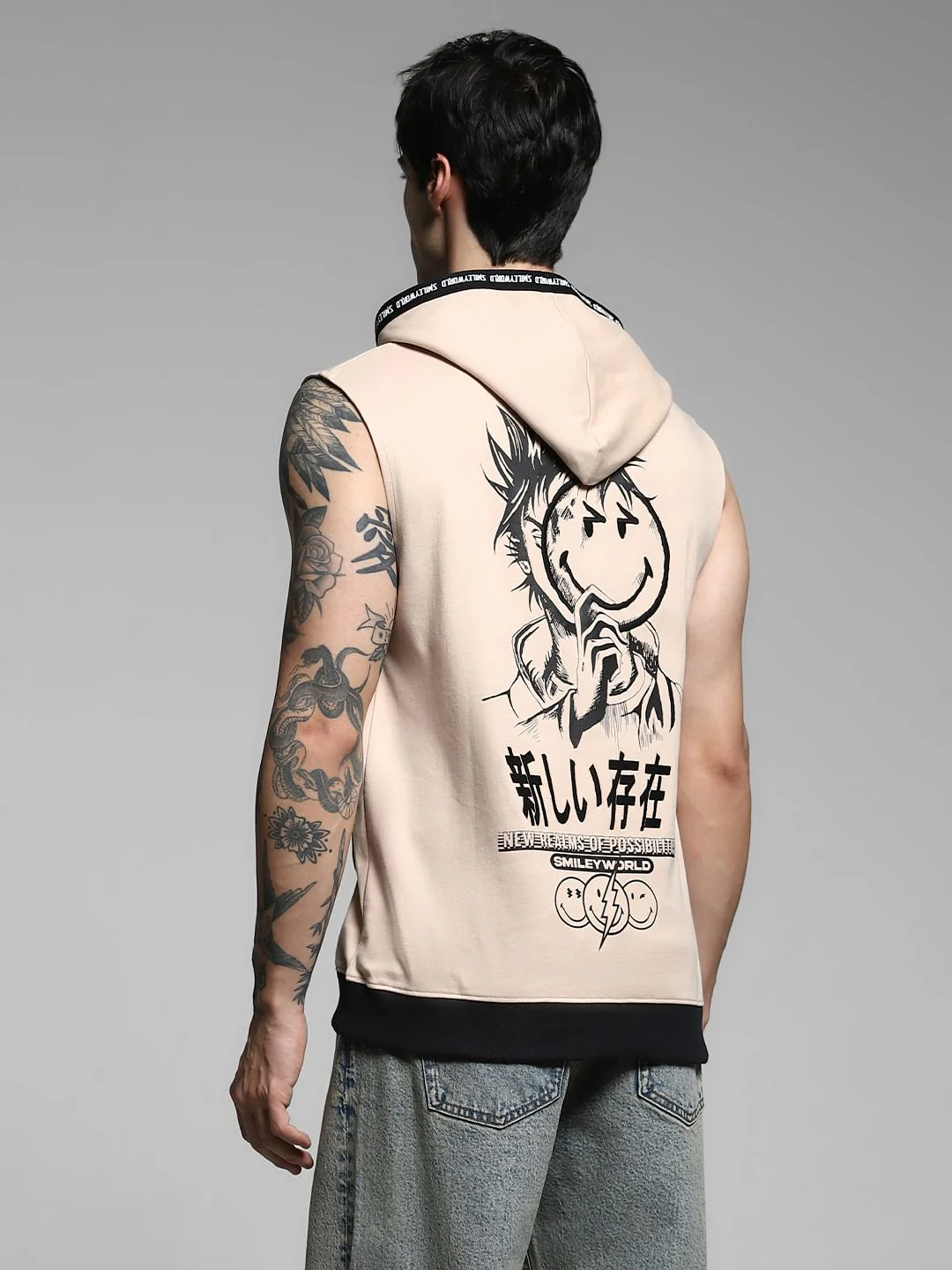 SmileyWorld Beige Printed Hooded T-shirt - Image 4