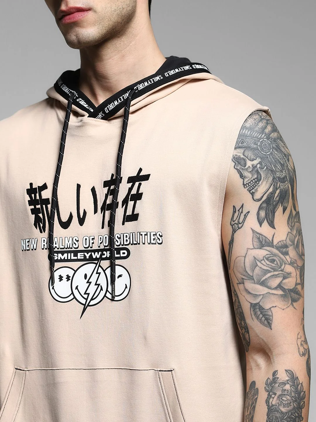 SmileyWorld Beige Printed Hooded T-shirt - Image 5