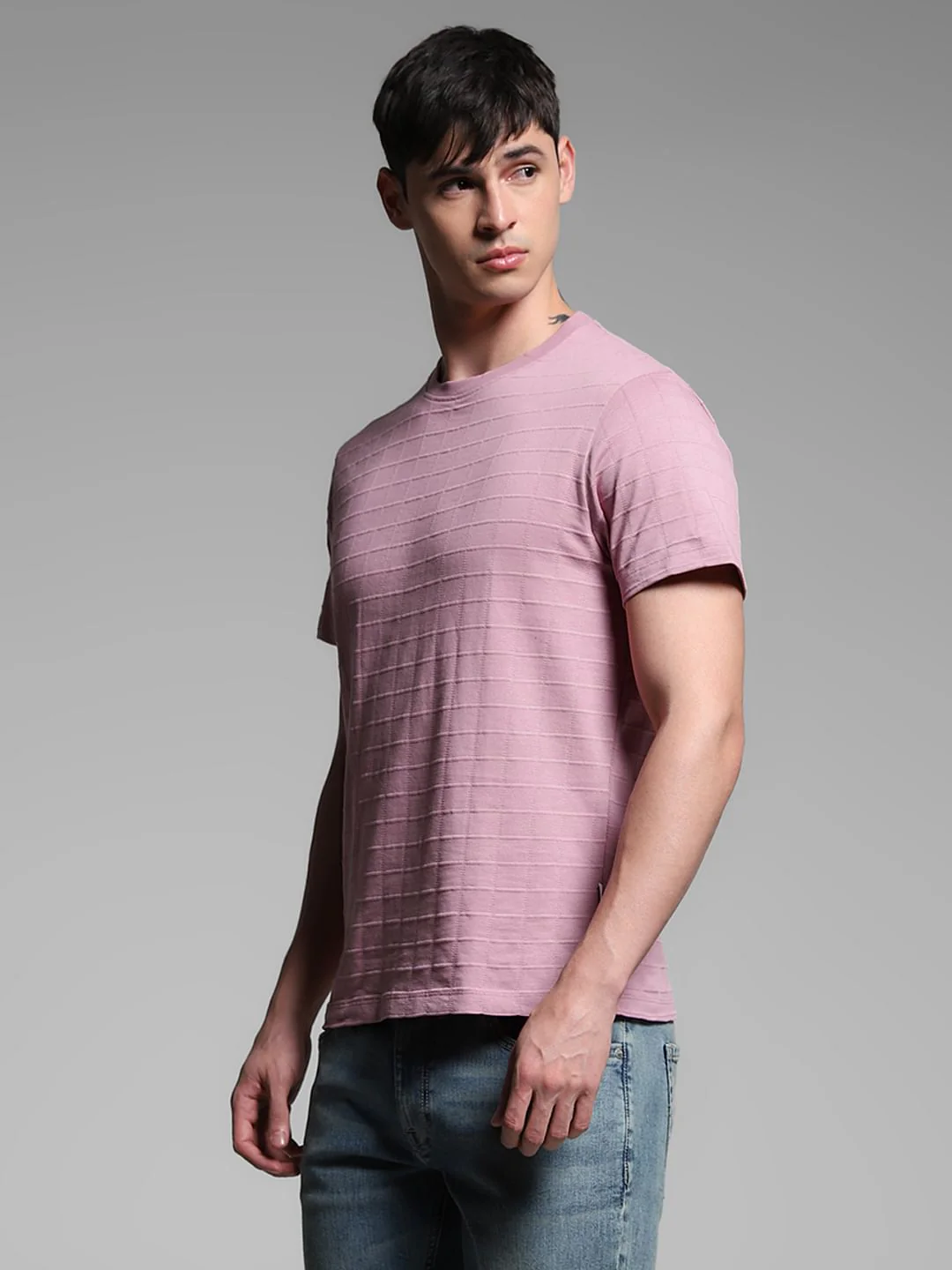 Purple Cotton Jacquard T-shirt - Image 3