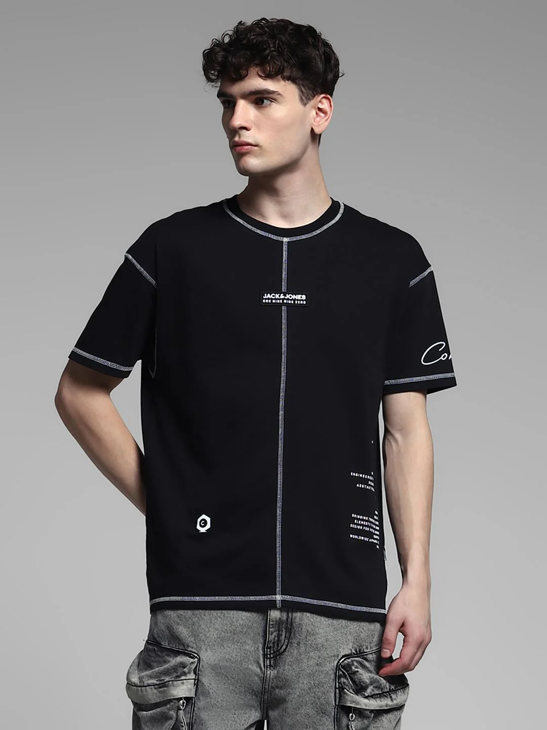 Black Contrast Stitch Oversized T-shirt - Image 2