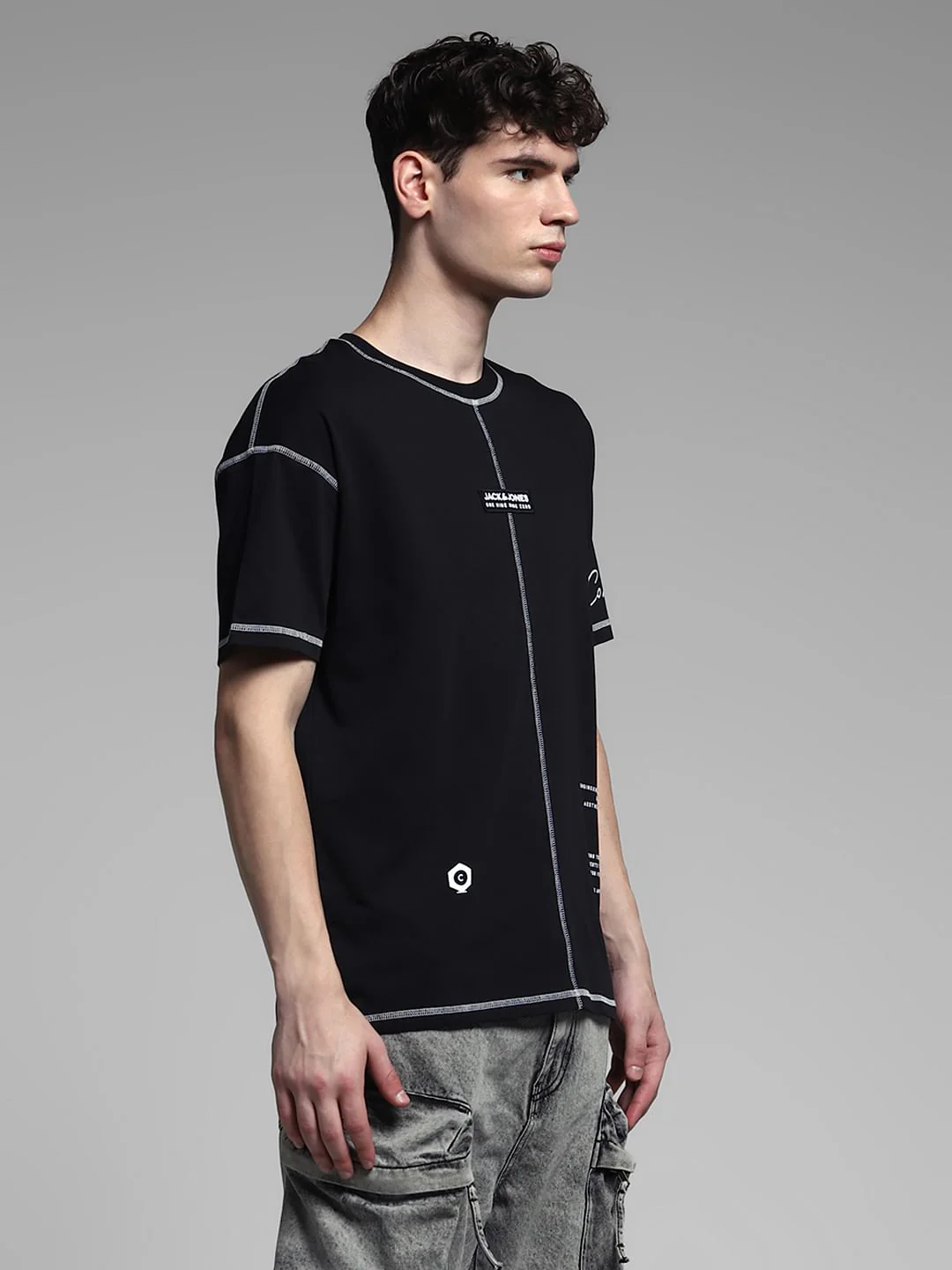 Black Contrast Stitch Oversized T-shirt - Image 3
