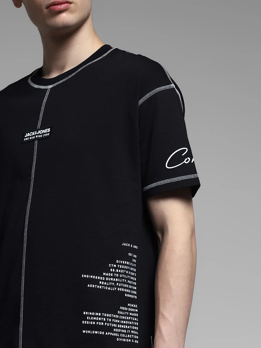 Black Contrast Stitch Oversized T-shirt - Image 5