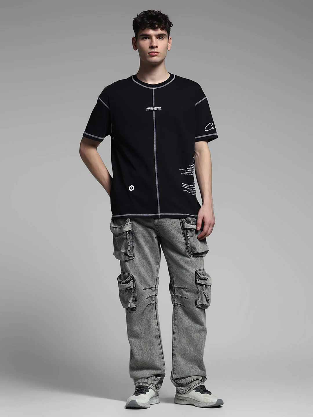 Black Contrast Stitch Oversized T-shirt - Image 6
