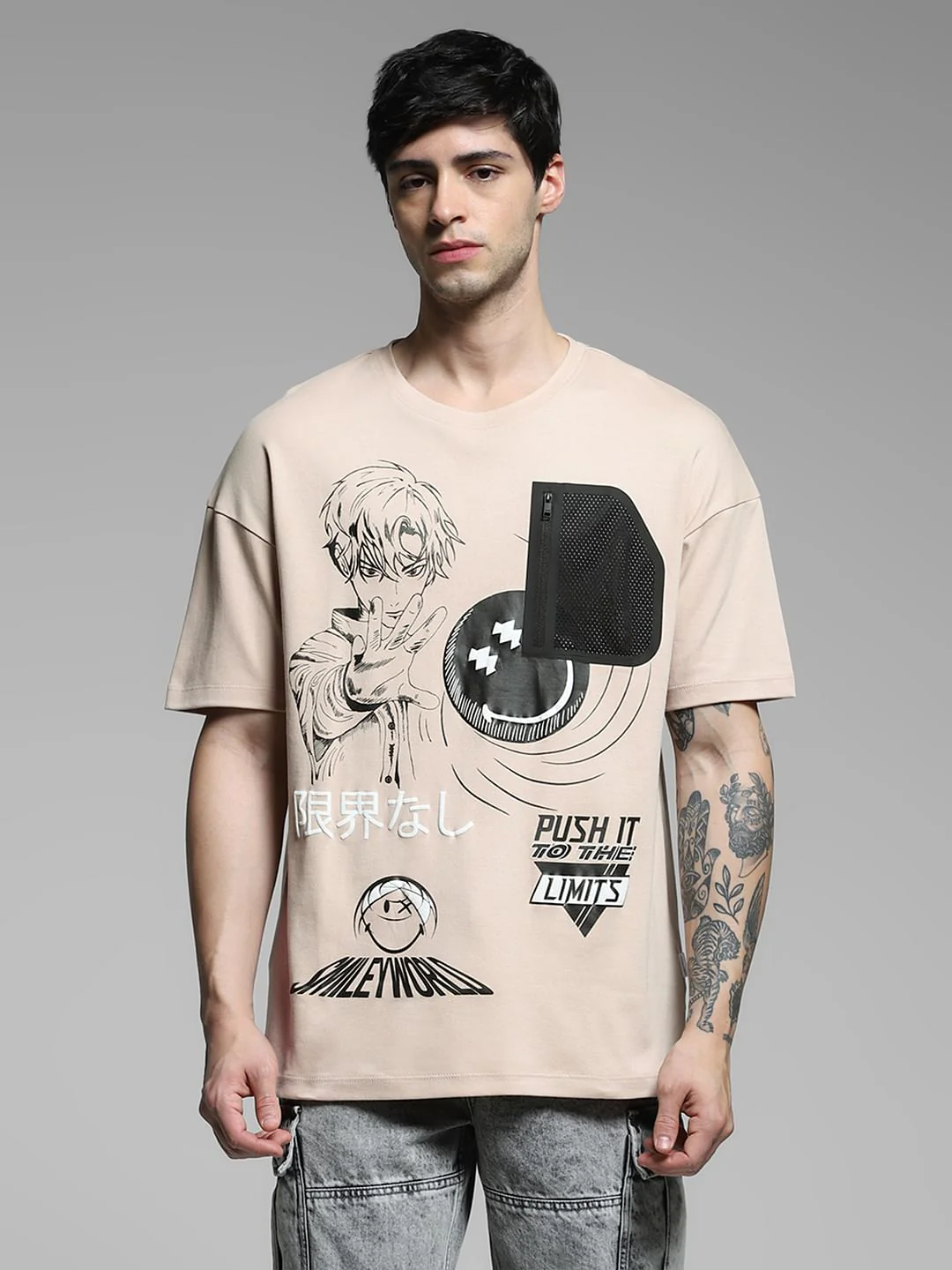 SmileyWorld Beige Printed Boxy Fit T-shirt - Image 2