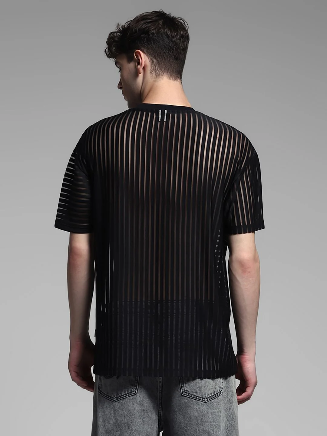 Black Striped Sheer Oversized T-shirt - Image 4