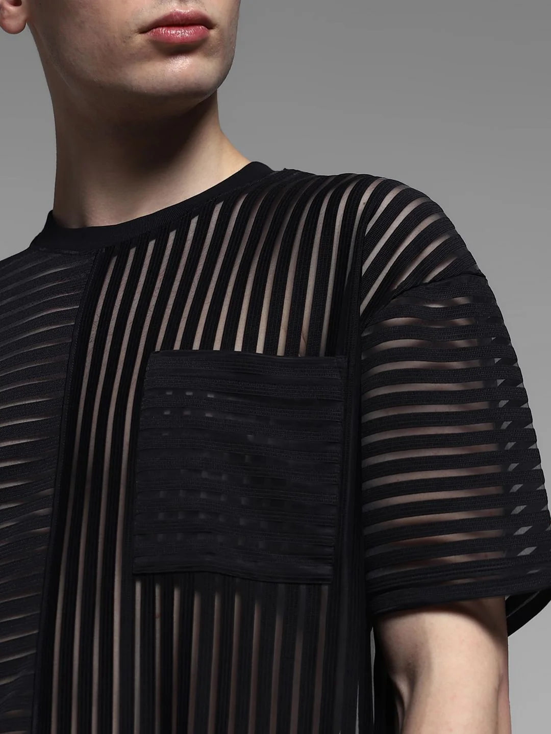 Black Striped Sheer Oversized T-shirt - Image 5