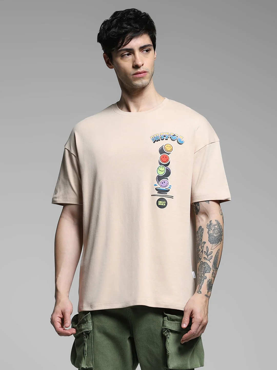 SmileyWorld Beige Printed Boxy Fit T-shirt - Image 2