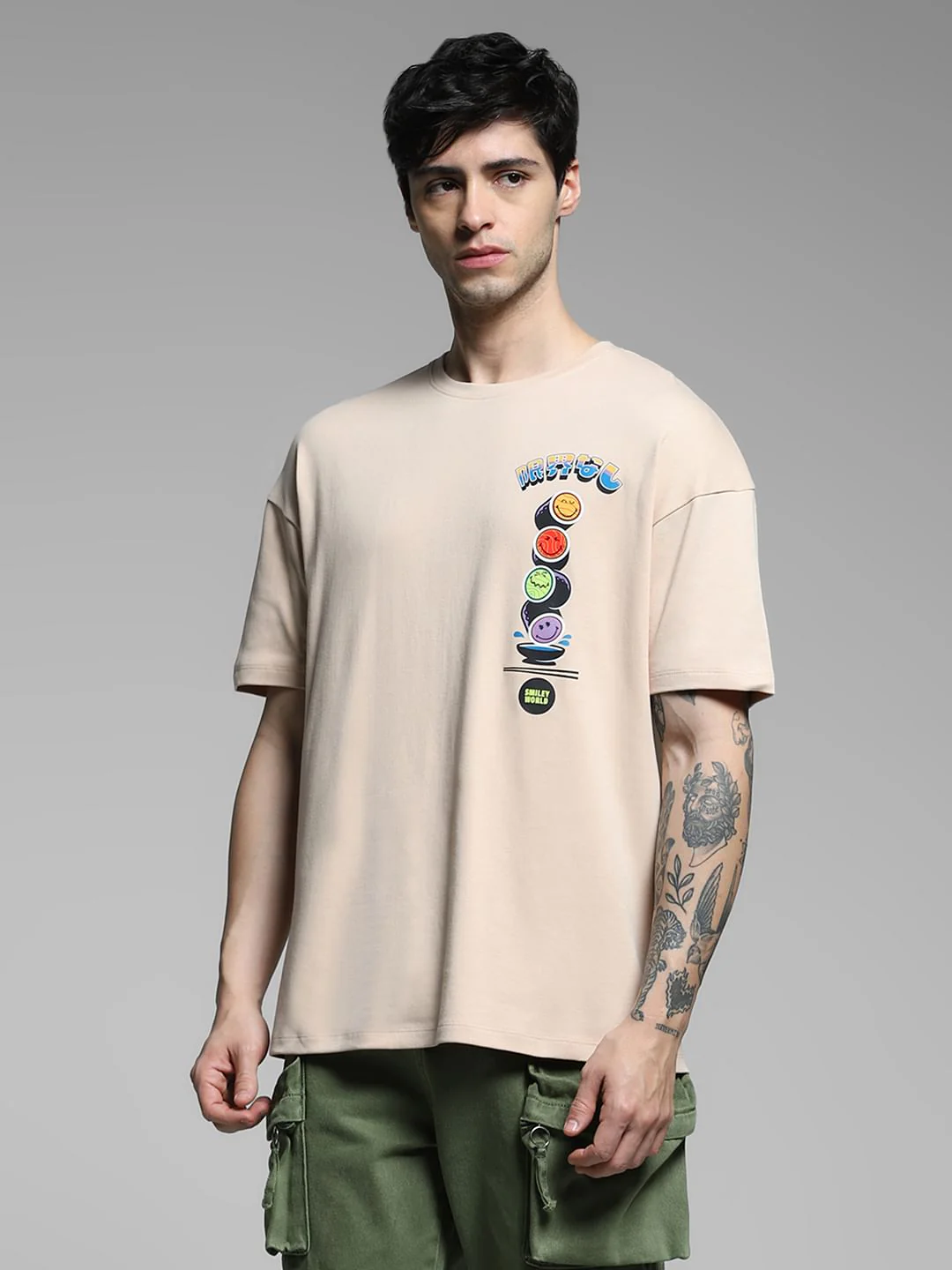 SmileyWorld Beige Printed Boxy Fit T-shirt - Image 3