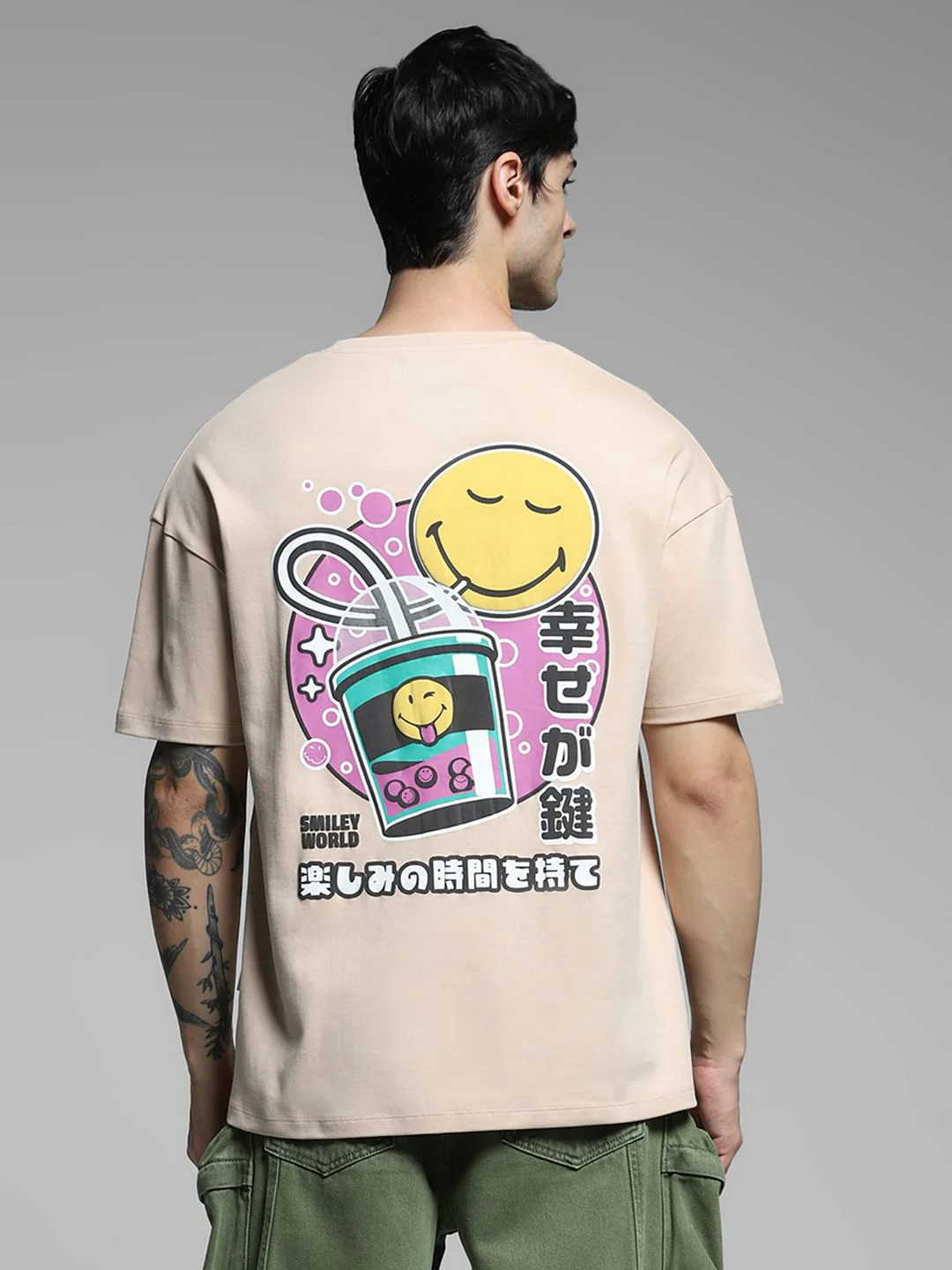 SmileyWorld Beige Printed Boxy Fit T-shirt - Image 4