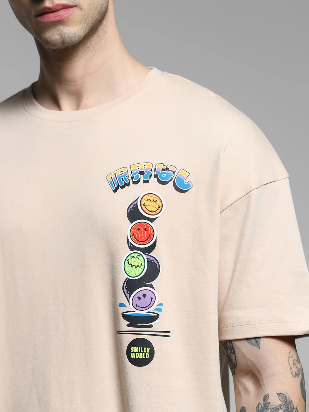 SmileyWorld Beige Printed Boxy Fit T-shirt - Image 5