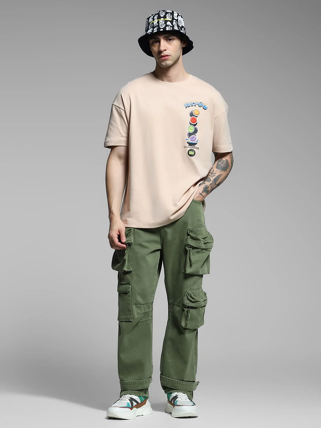 SmileyWorld Beige Printed Boxy Fit T-shirt - Image 6
