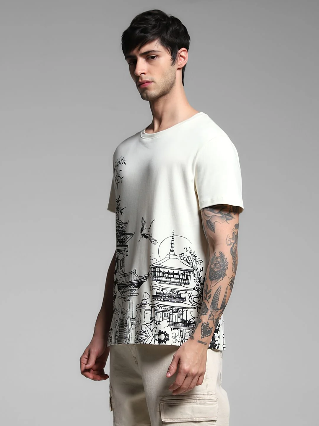 White Graphic Print Cotton T-shirt - Image 3