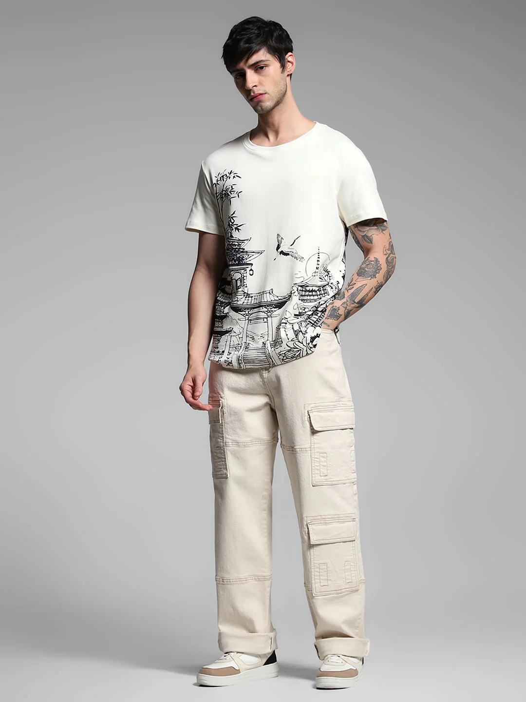 White Graphic Print Cotton T-shirt - Image 6