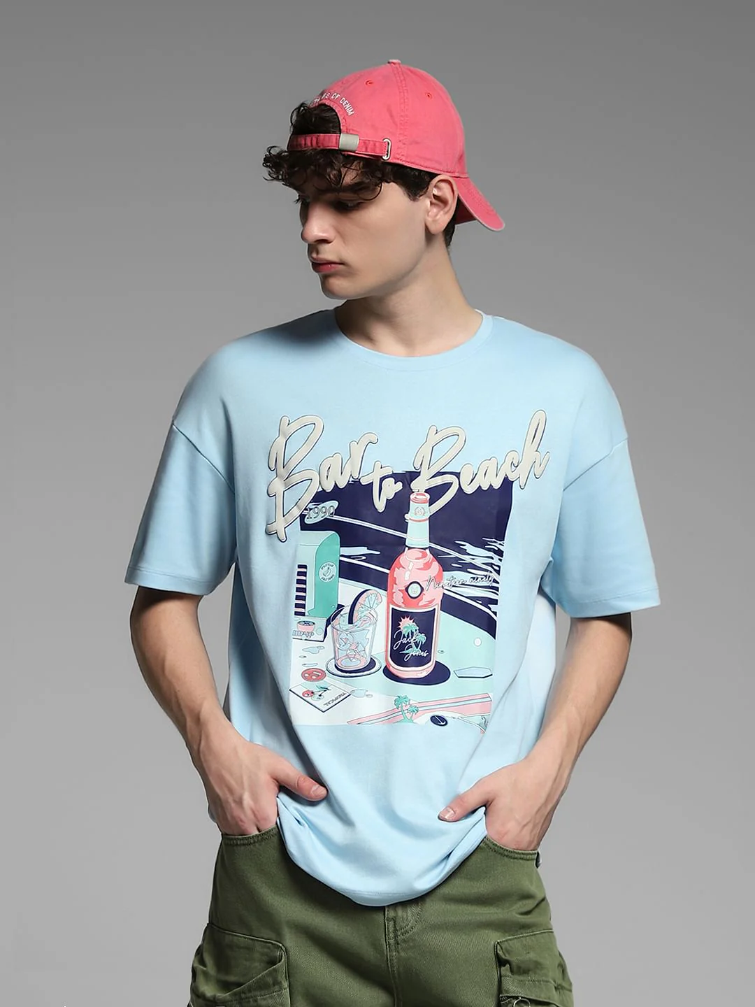 Blue Printed Oversized T-shirt