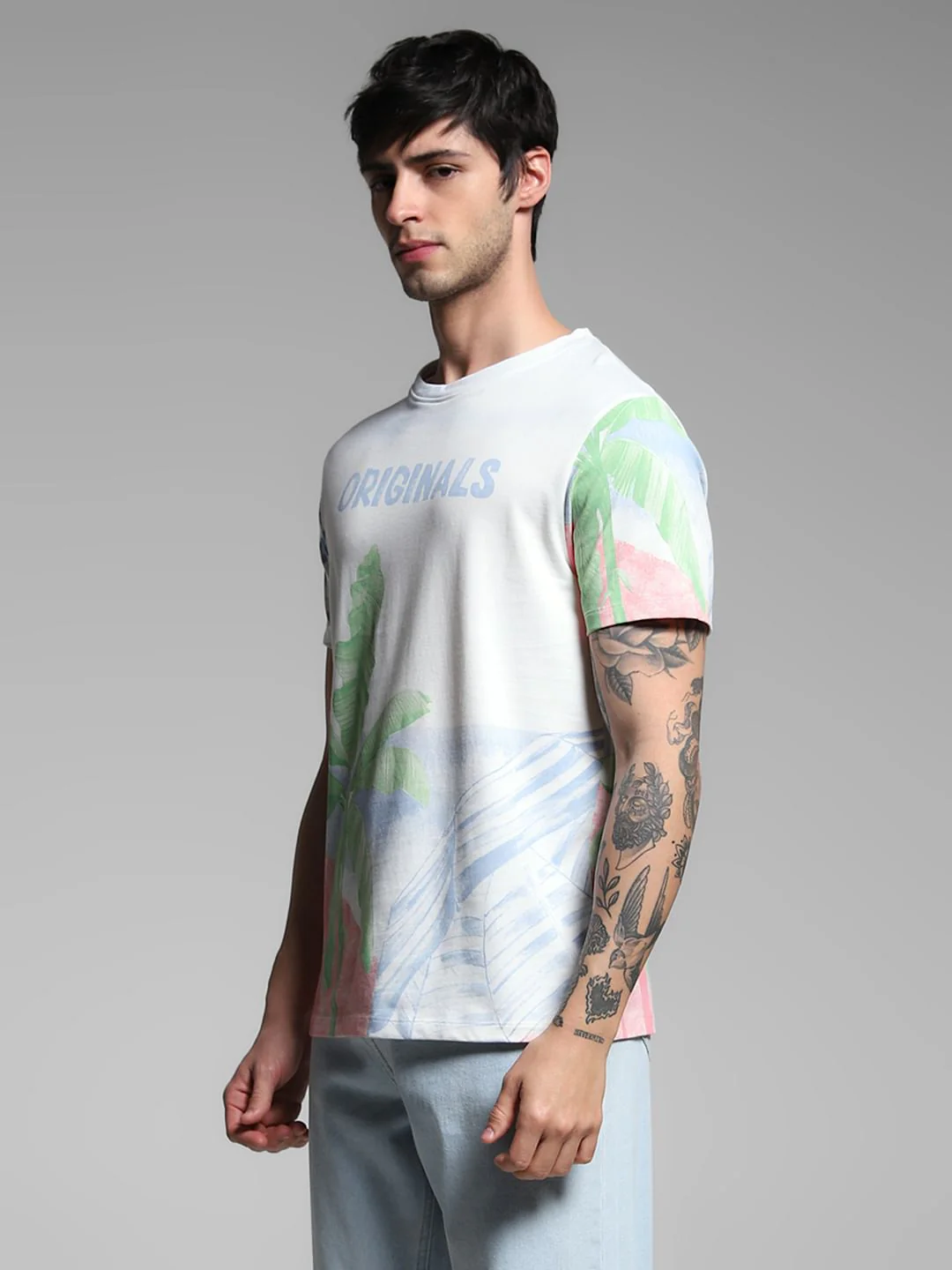 White Tropical Print Cotton T-shirt - Image 3
