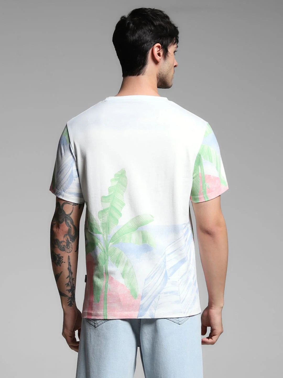 White Tropical Print Cotton T-shirt - Image 4