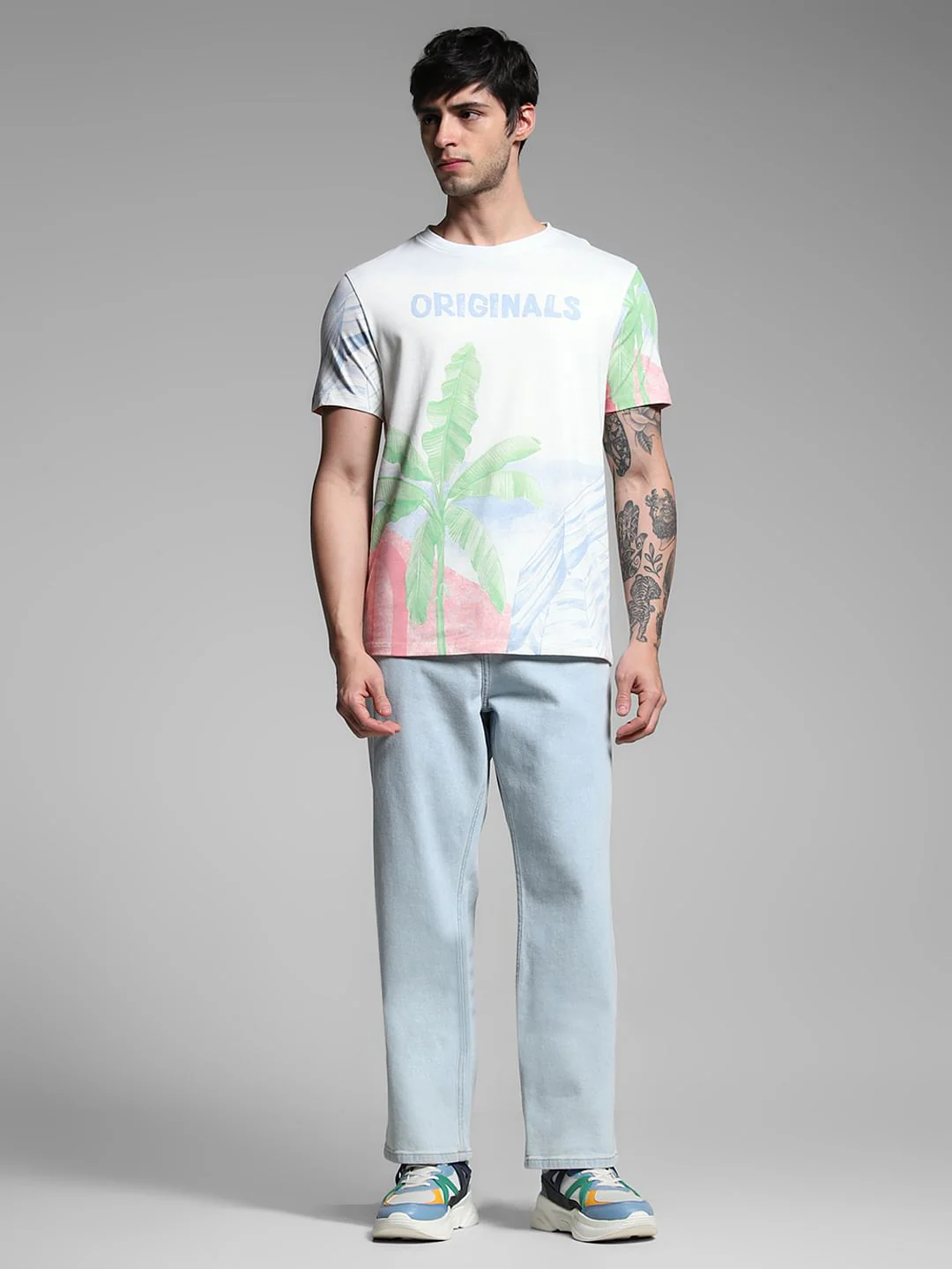 White Tropical Print Cotton T-shirt - Image 6