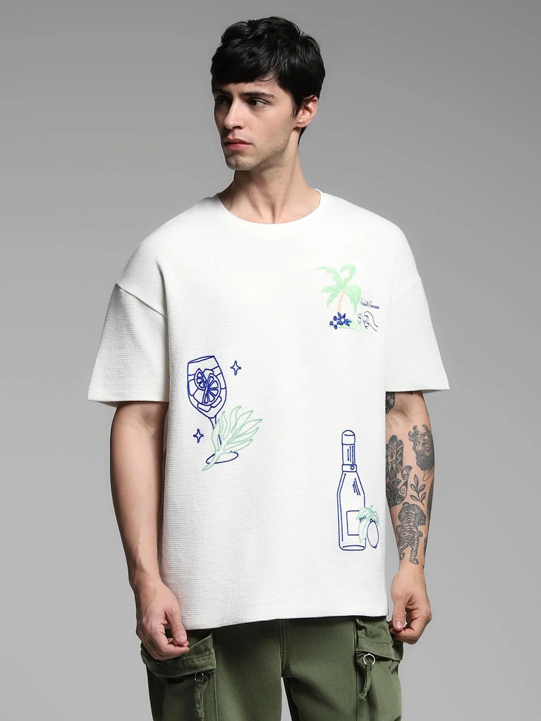 White Embroidered Print Oversized T-shirt - Image 2