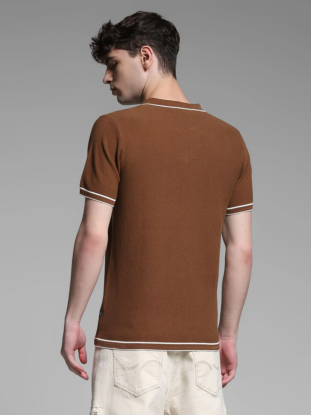 Brown Flat Knit Contrast Tipping Polo - Image 4