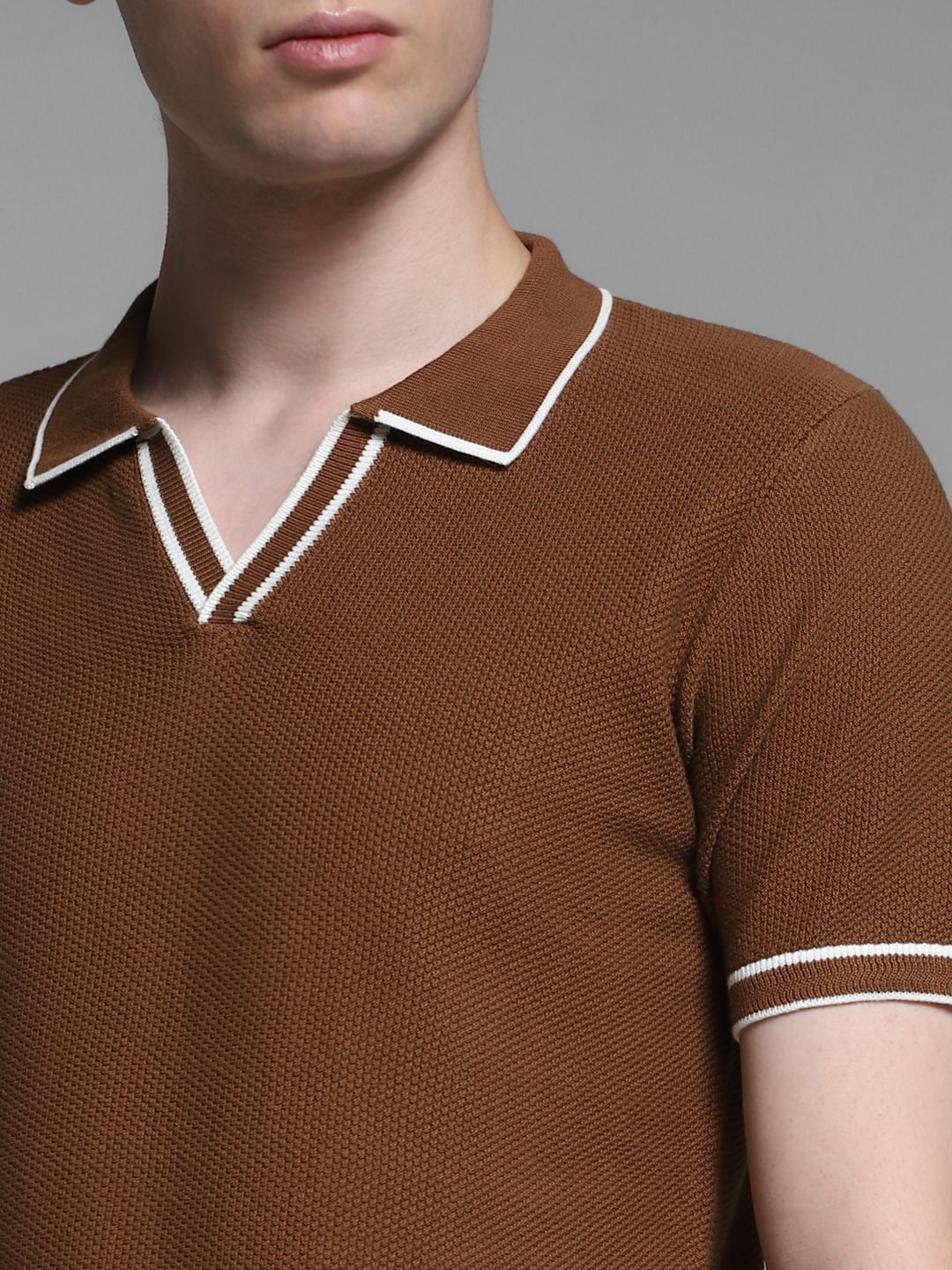 Brown Flat Knit Contrast Tipping Polo - Image 5