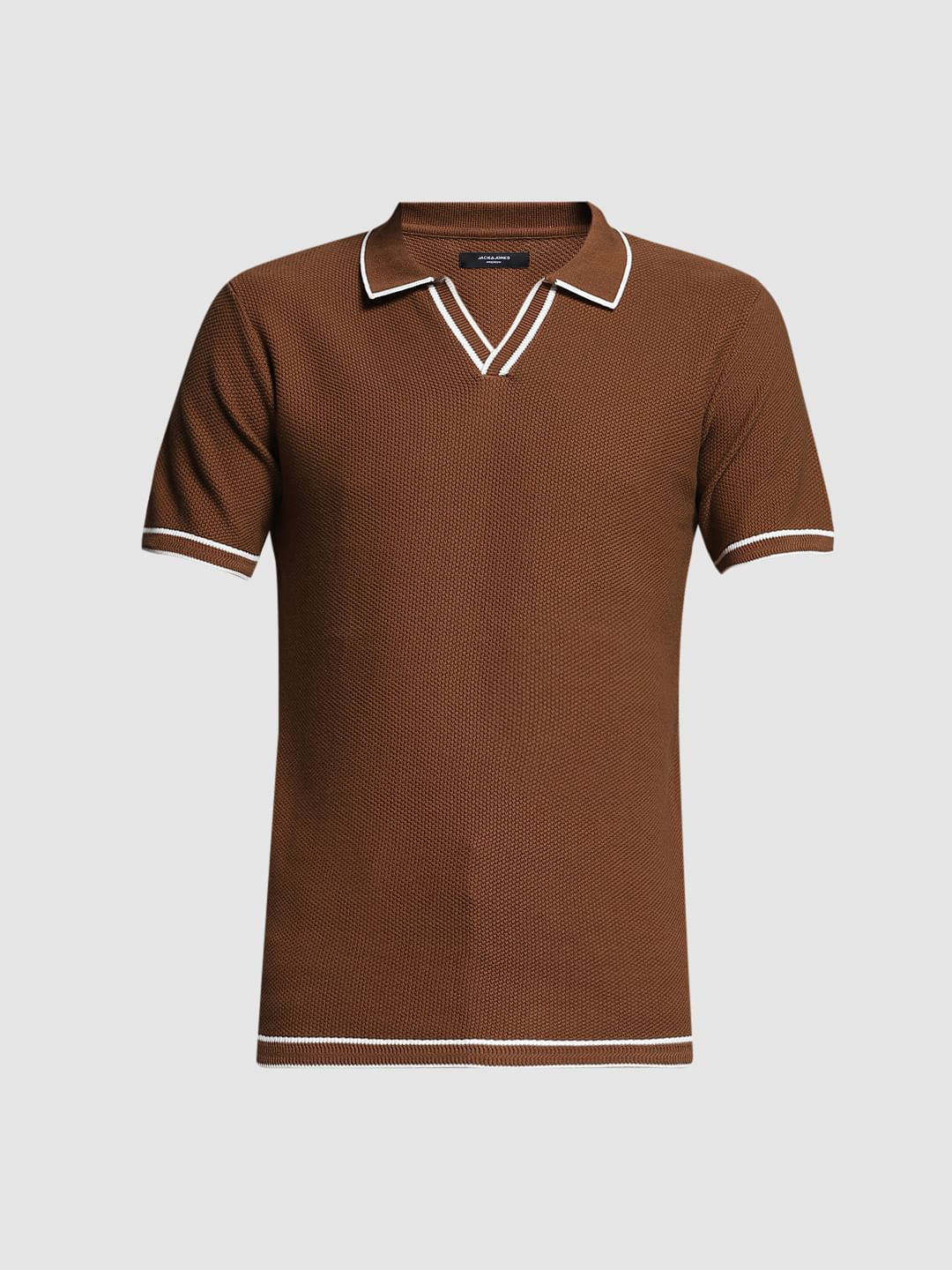Brown Flat Knit Contrast Tipping Polo - Image 7
