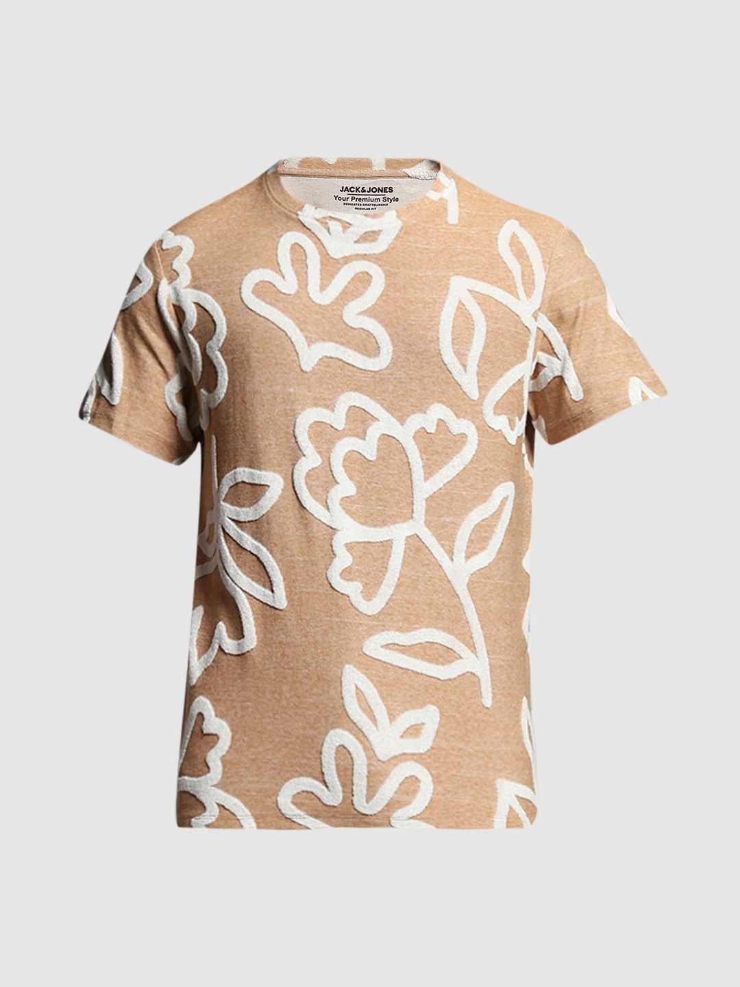 Brown Jacquard Printed Cotton T-shirt - Image 7