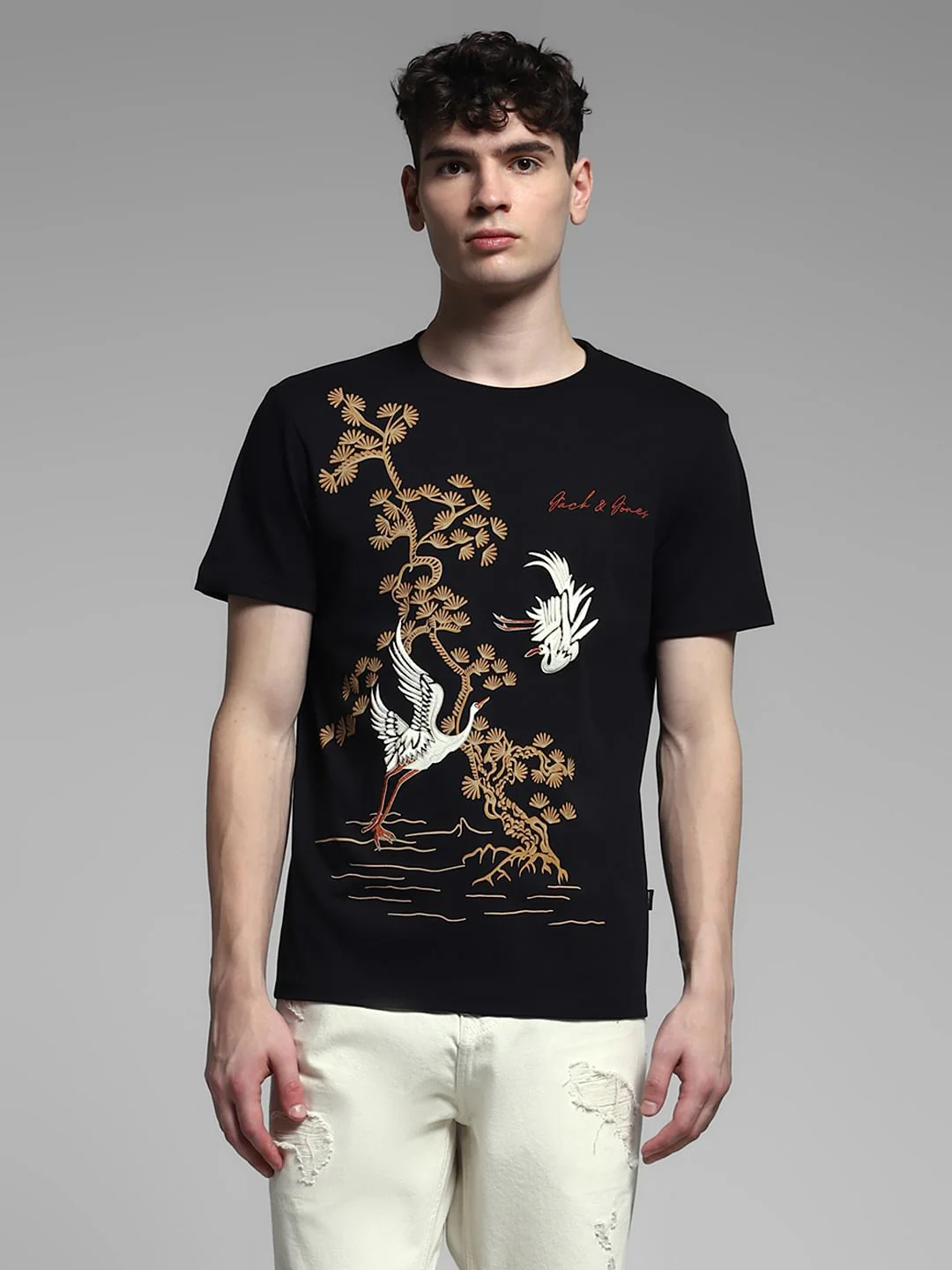 Black Embroidered Graphic T-shirt - Image 2