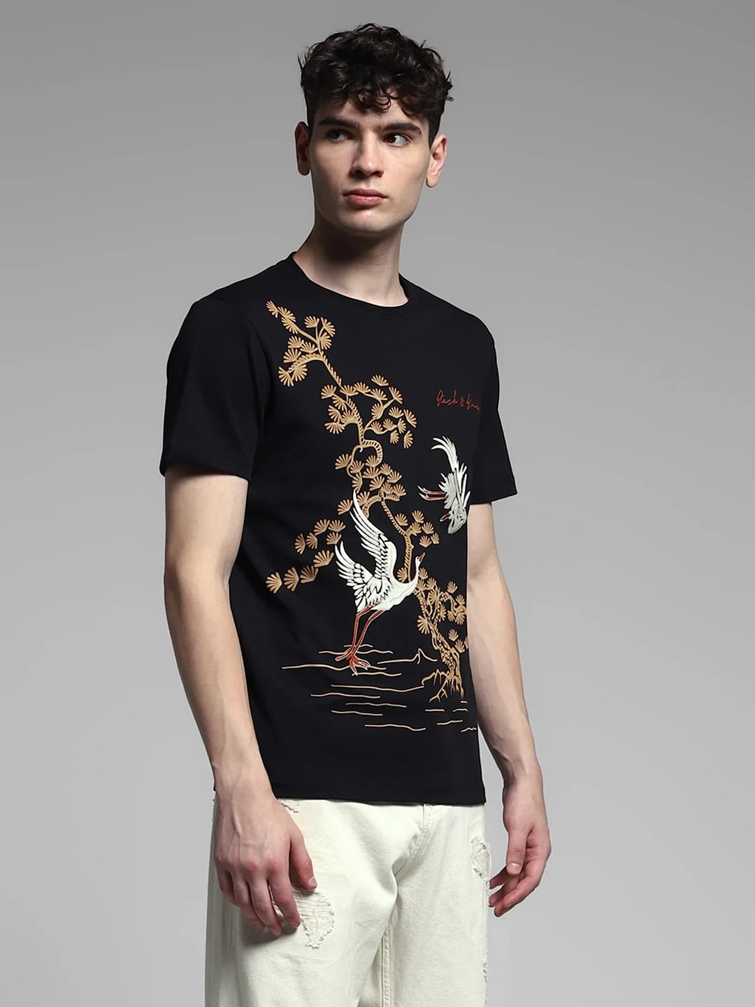 Black Embroidered Graphic T-shirt - Image 3