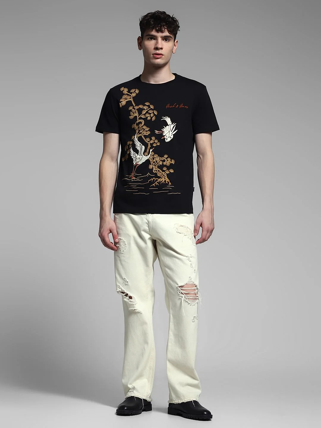Black Embroidered Graphic T-shirt - Image 6