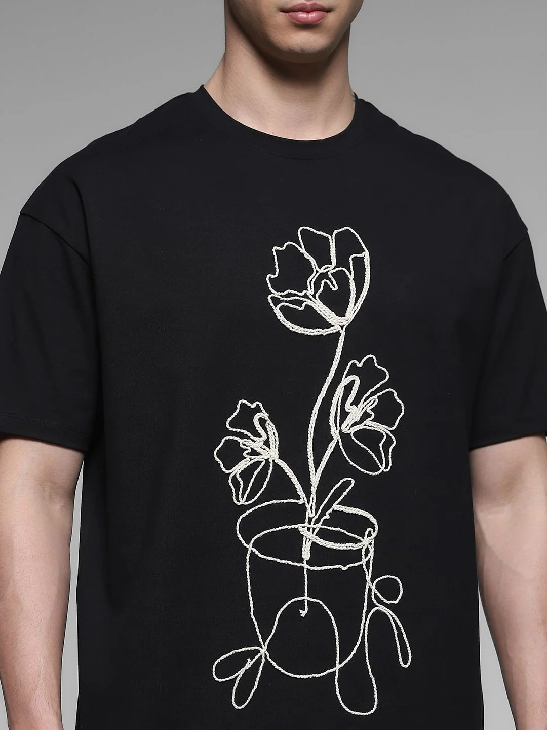 Black Printed Boxy Fit Cotton T-shirt - Image 5