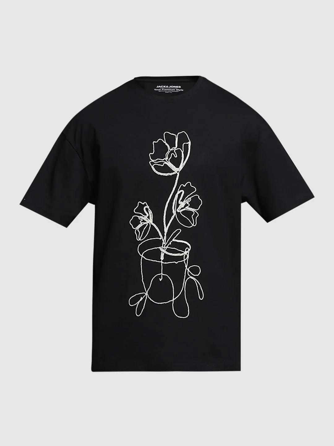 Black Printed Boxy Fit Cotton T-shirt - Image 7