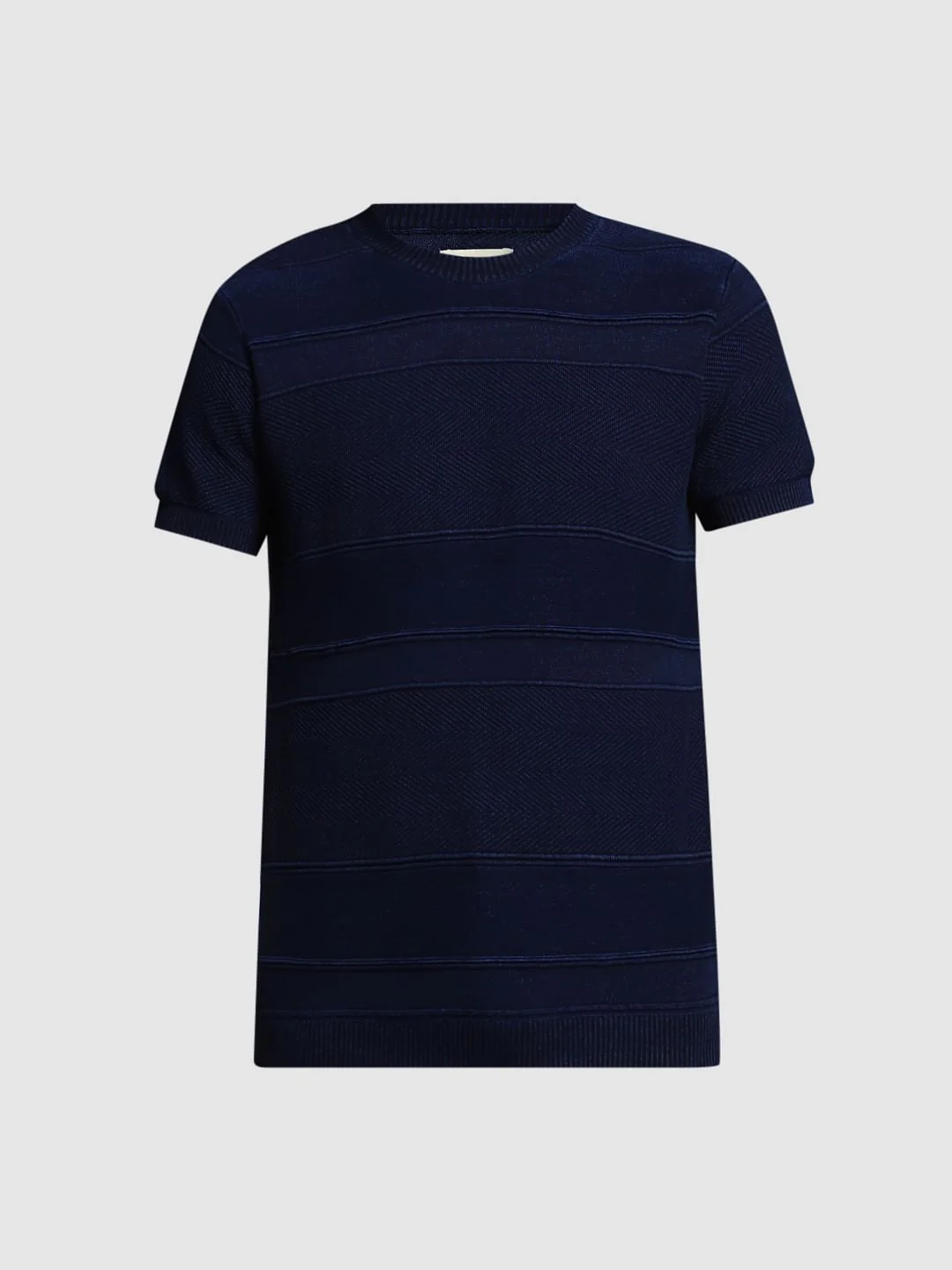 Blue Striped Knitted Crew Neck T-shirt - Image 7