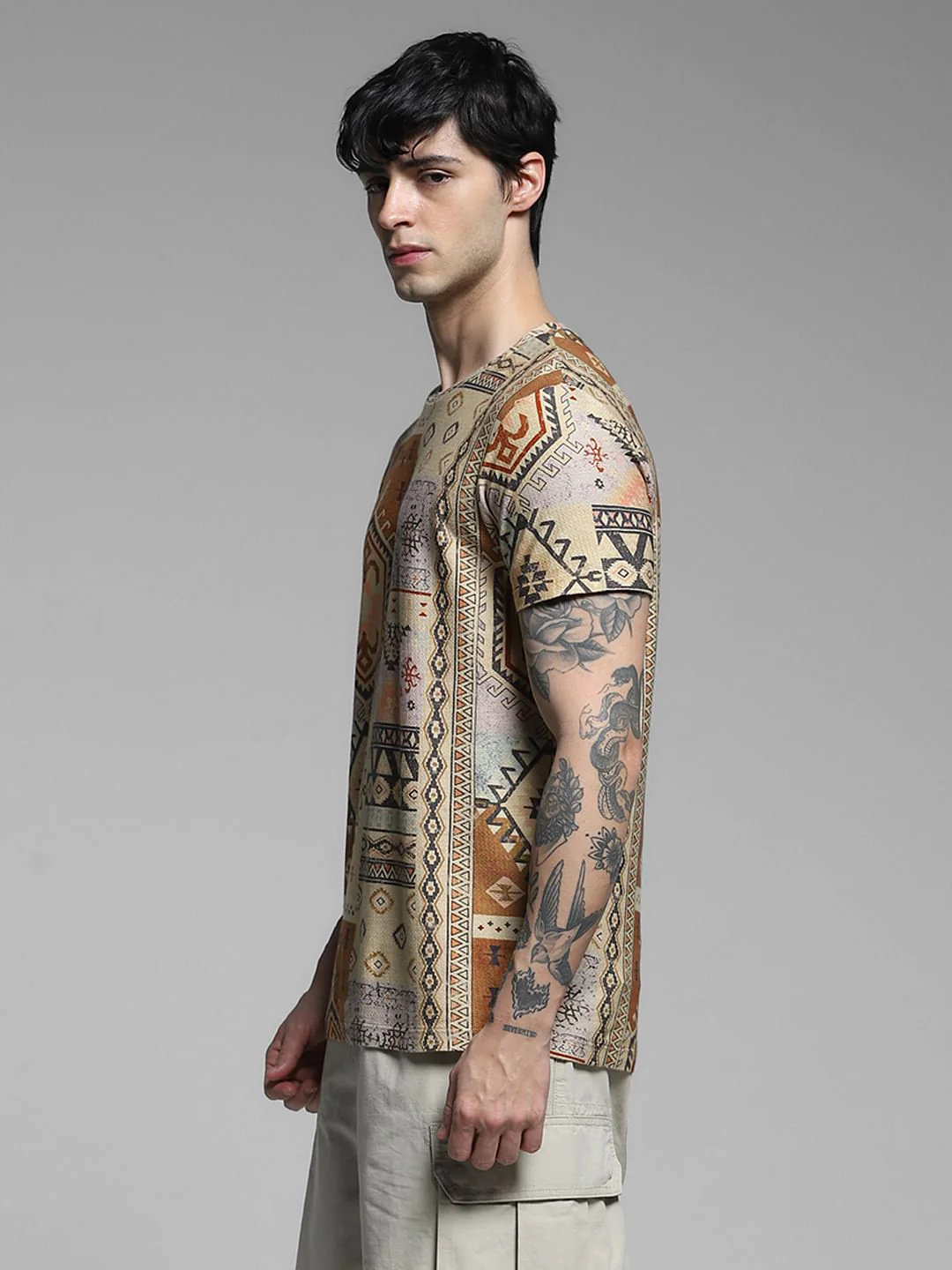 Brown Printed Cotton T-shirt - Image 3