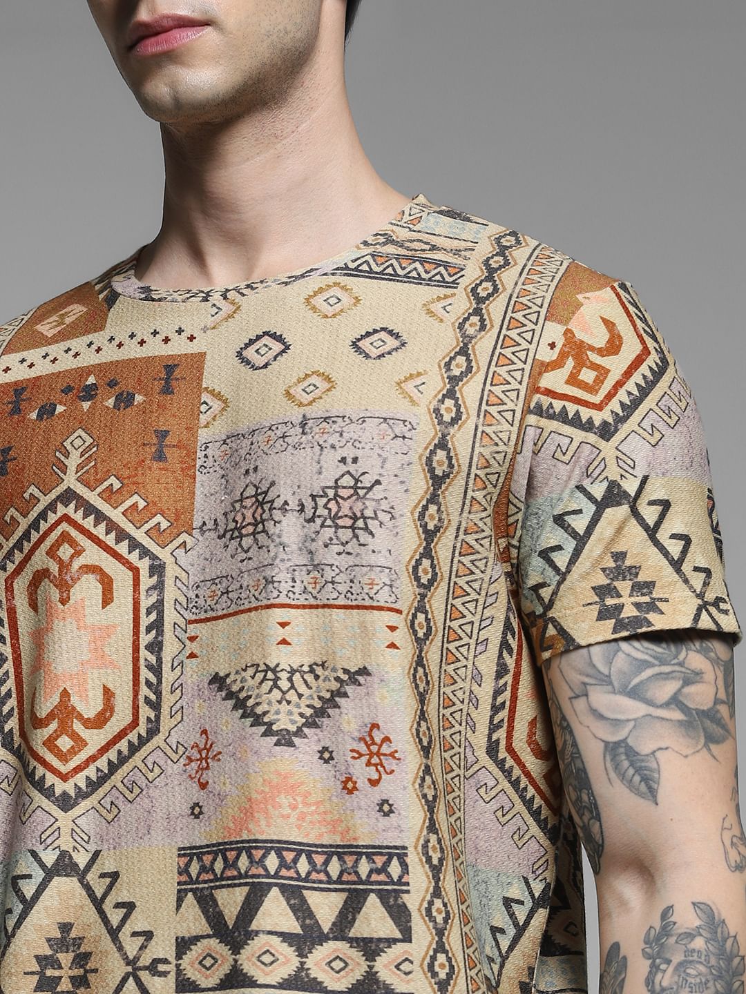 Brown Printed Cotton T-shirt - Image 5