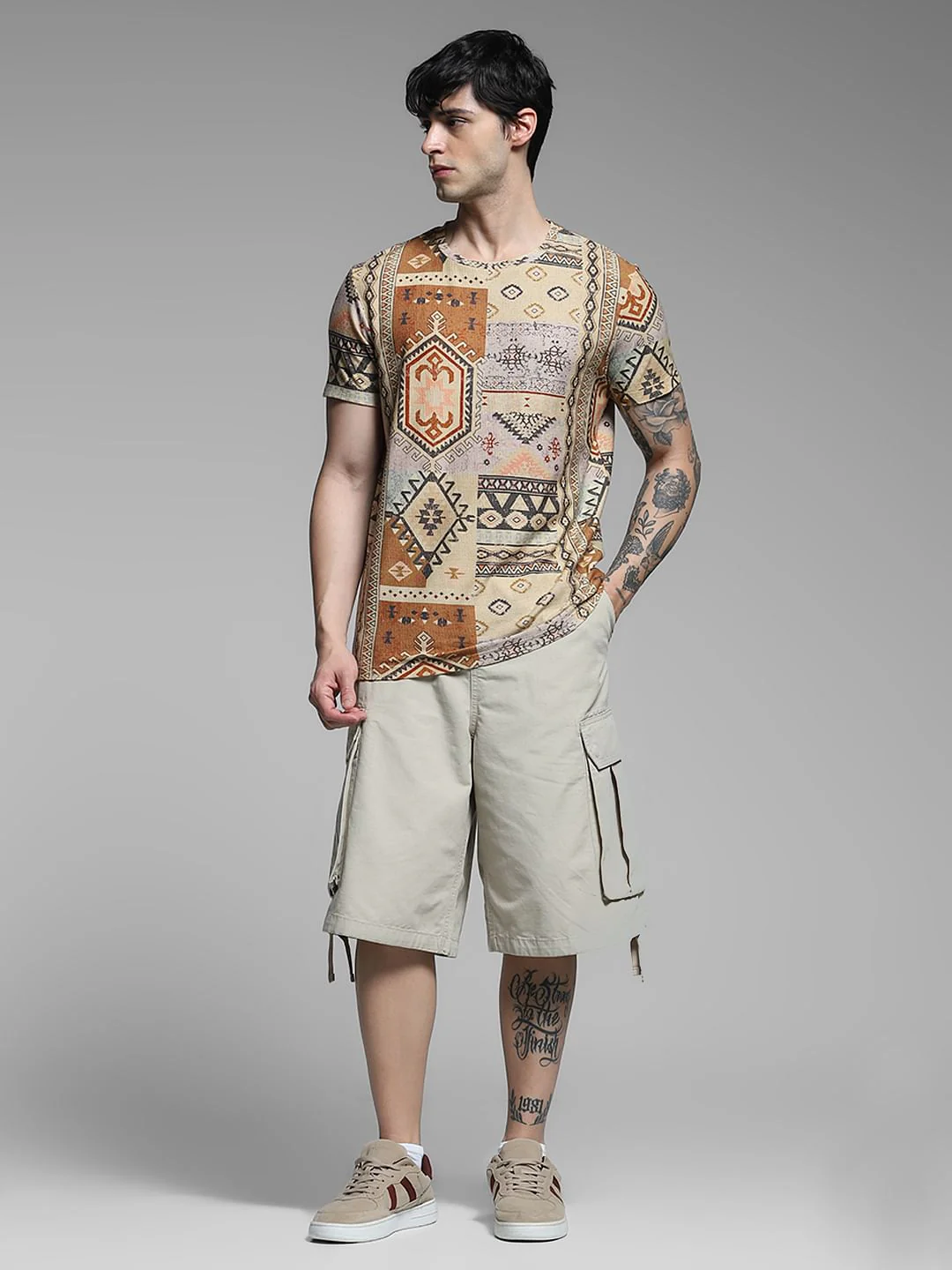 Brown Printed Cotton T-shirt - Image 6