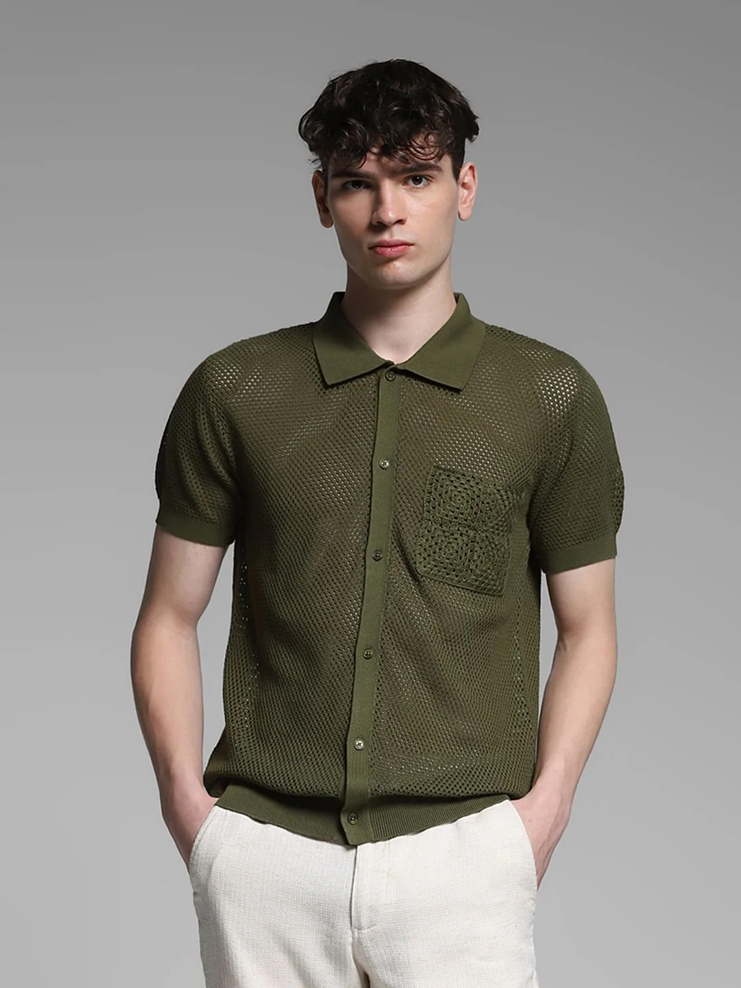 Olive Front Open Pullover