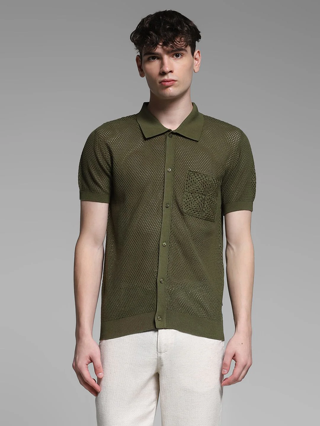 Olive Front Open Pullover - Image 2