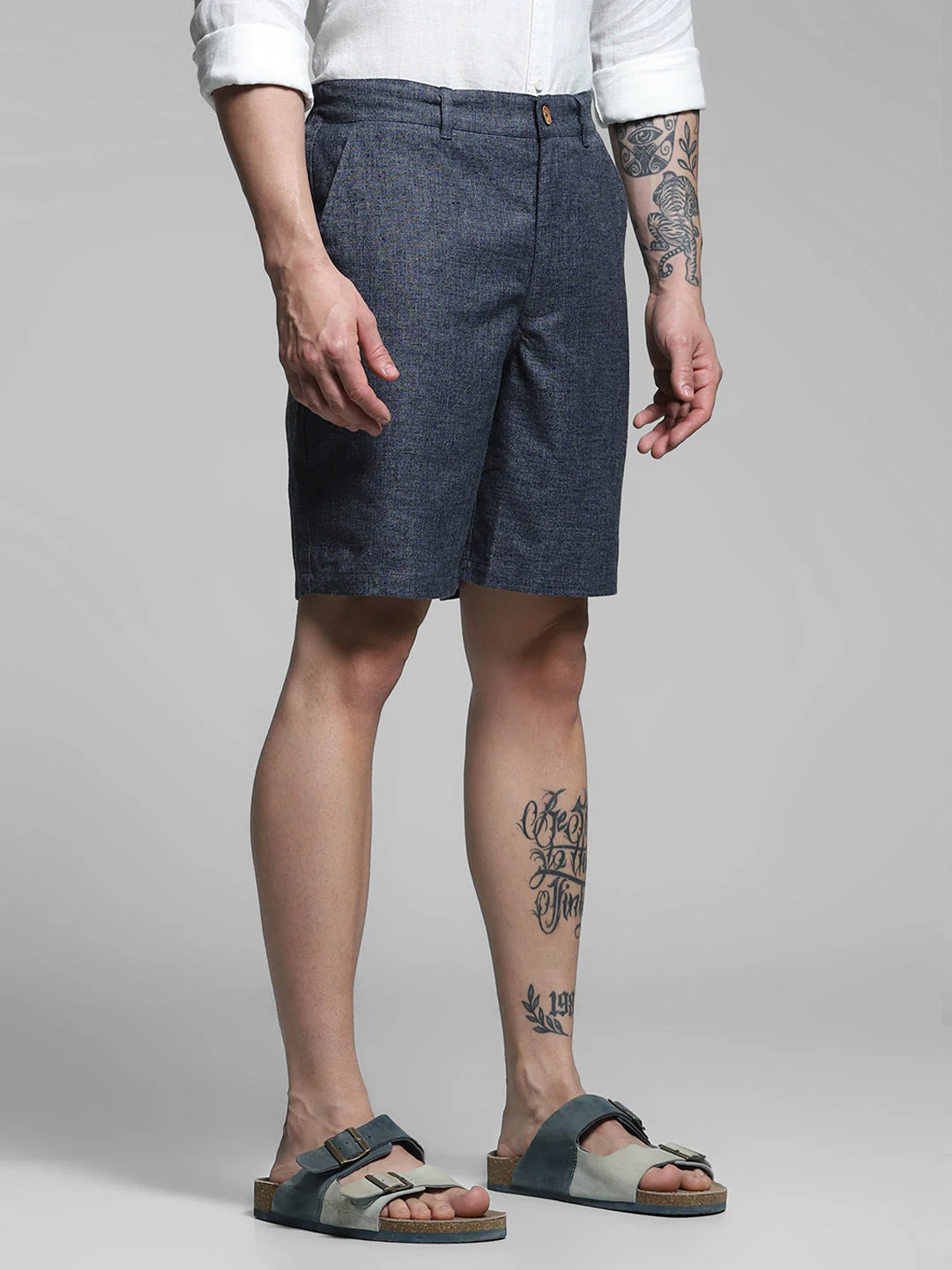JACK&JONES Navy Blue Linen Blend Shorts - Image 2