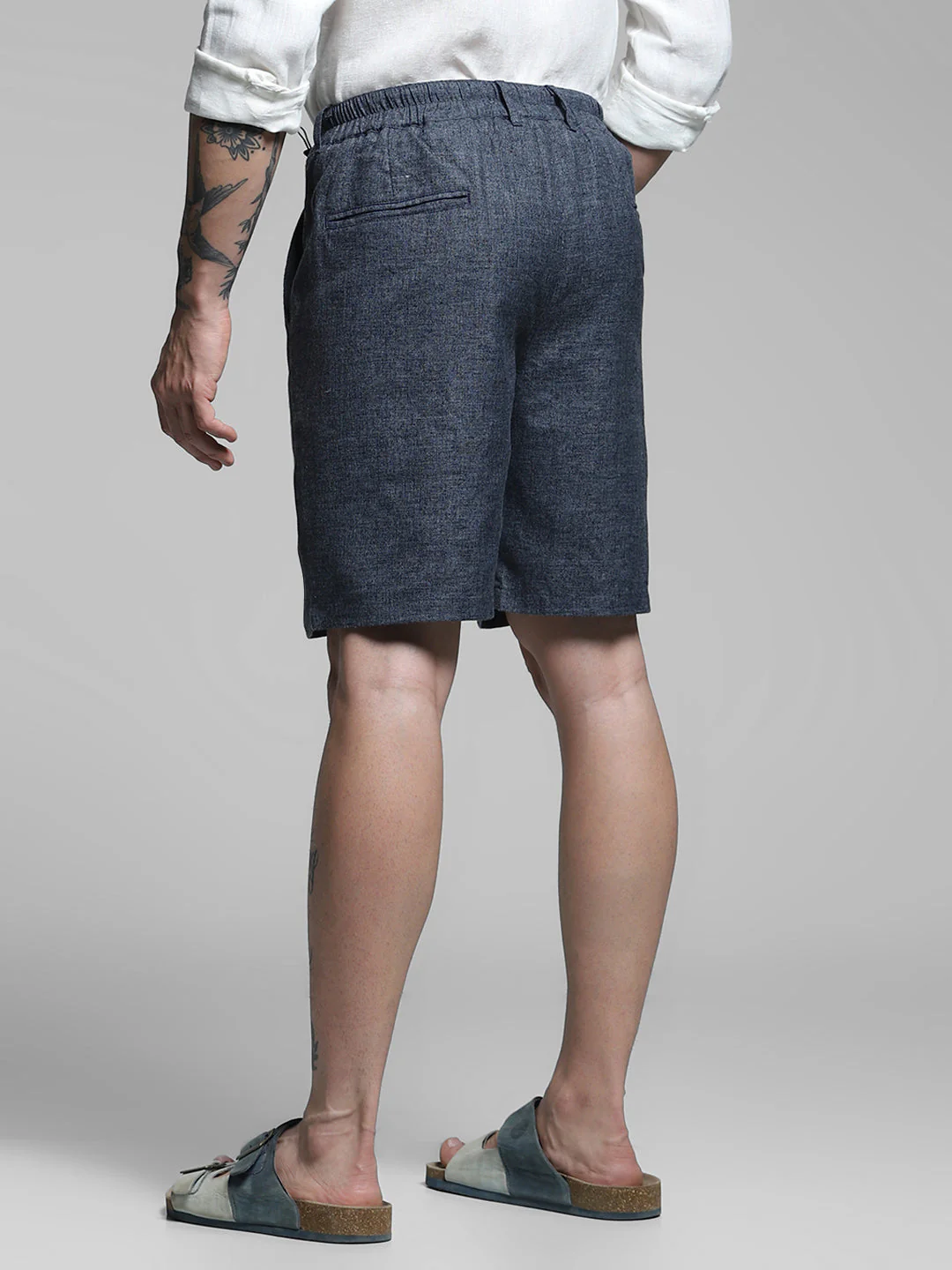 JACK&JONES Navy Blue Linen Blend Shorts - Image 3