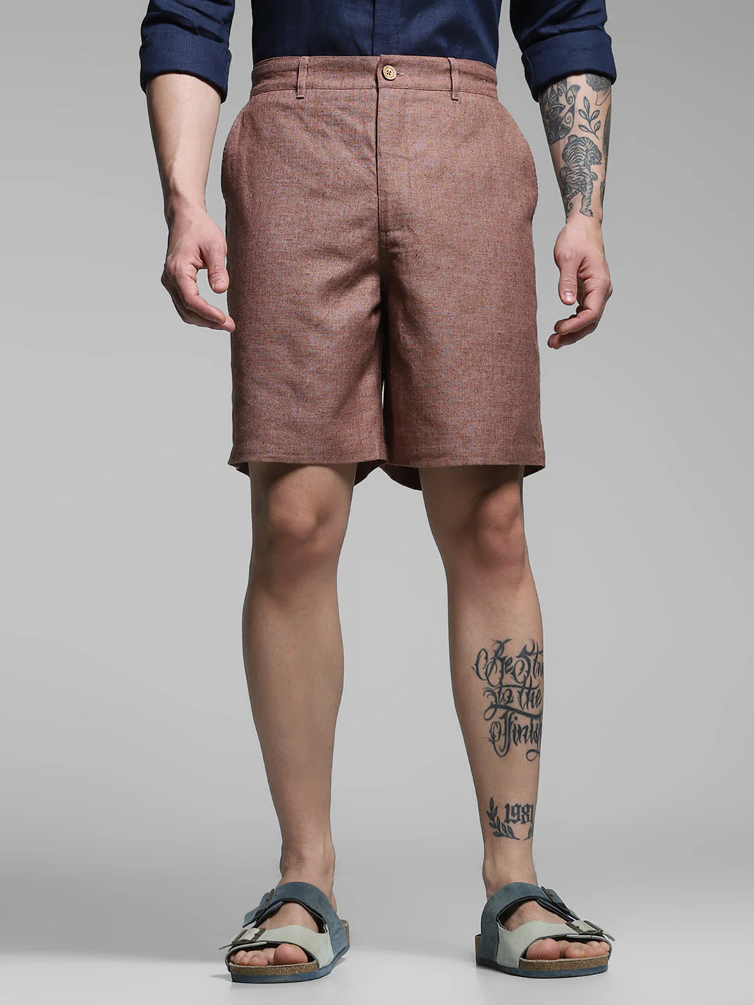 JACK&JONES Dark Brown Linen Blend Shorts