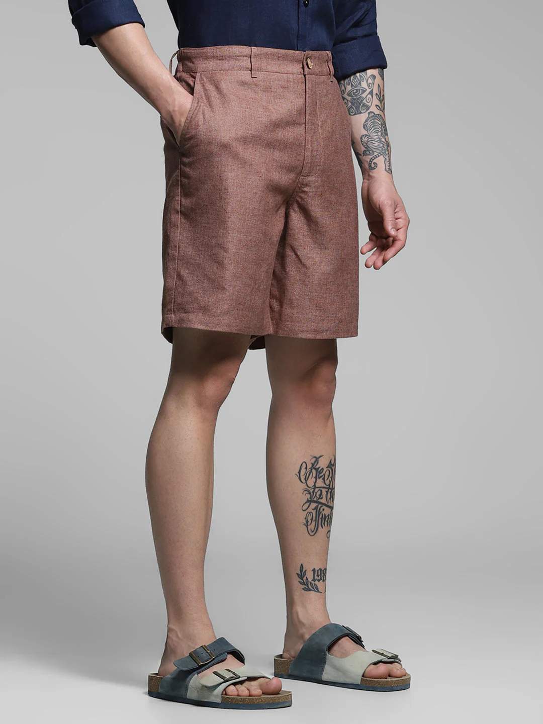 JACK&JONES Dark Brown Linen Blend Shorts - Image 2