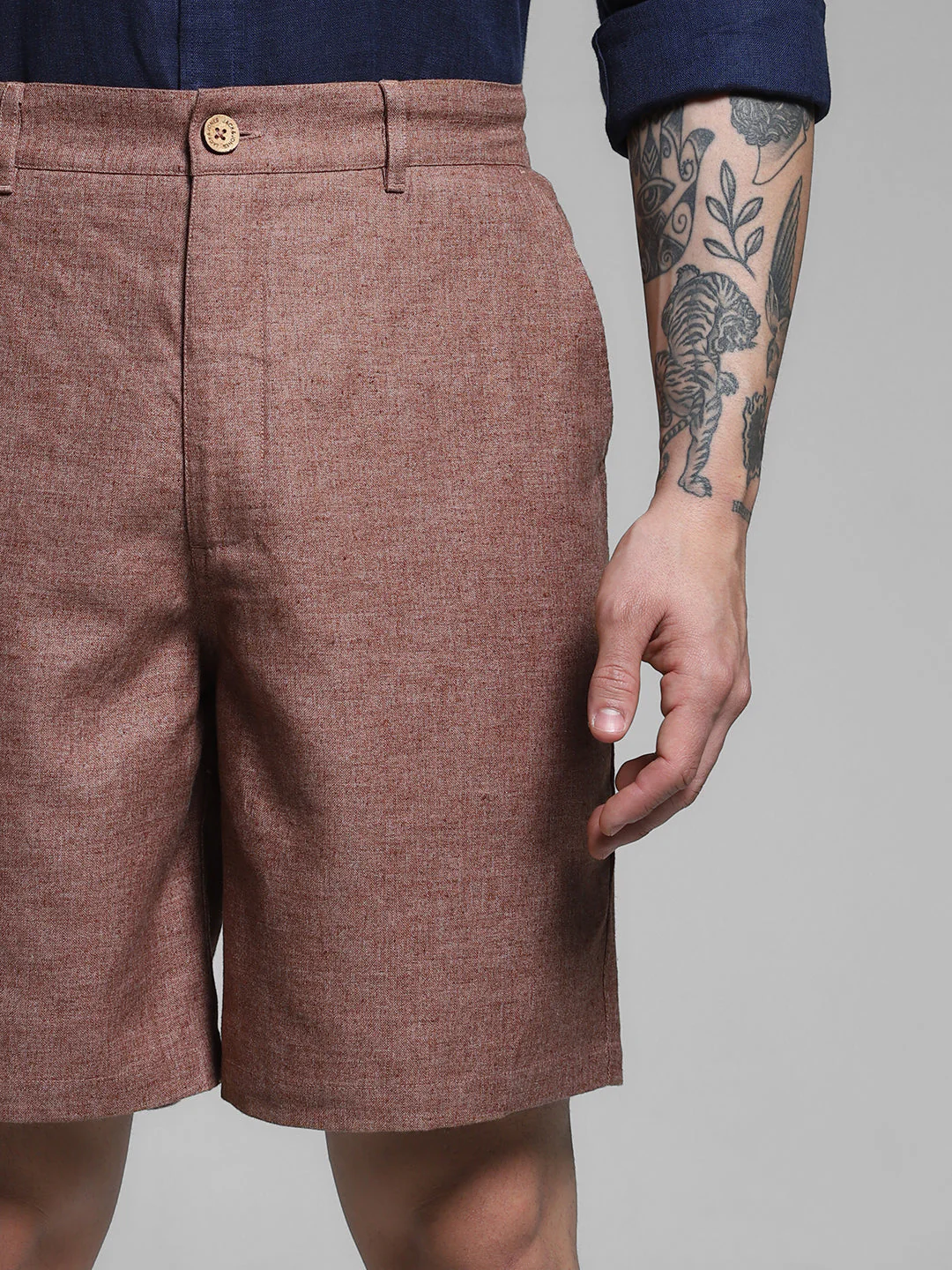 JACK&JONES Dark Brown Linen Blend Shorts - Image 4