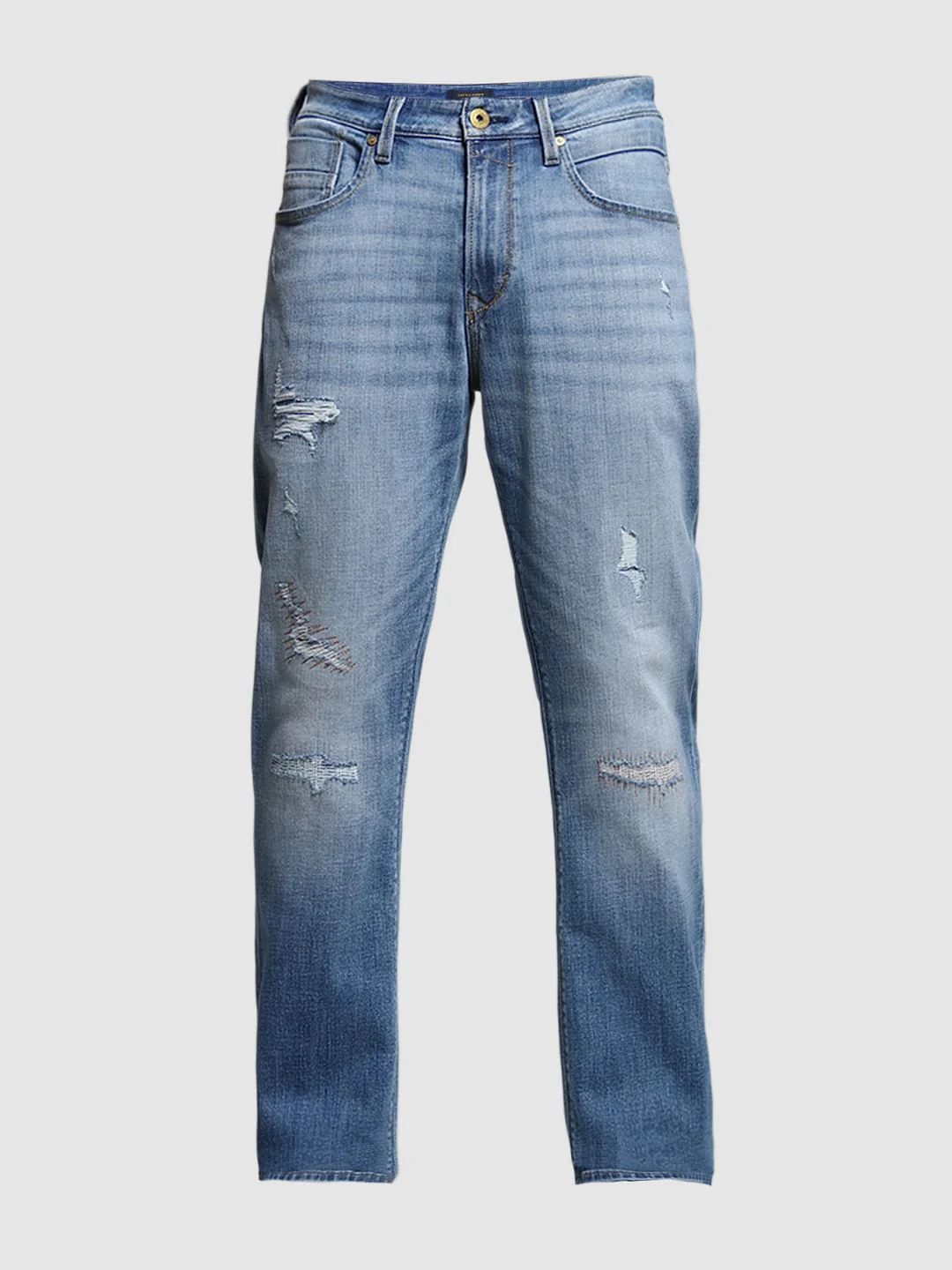 Light Blue High Rise Distressed Bootcut Jeans - Image 7