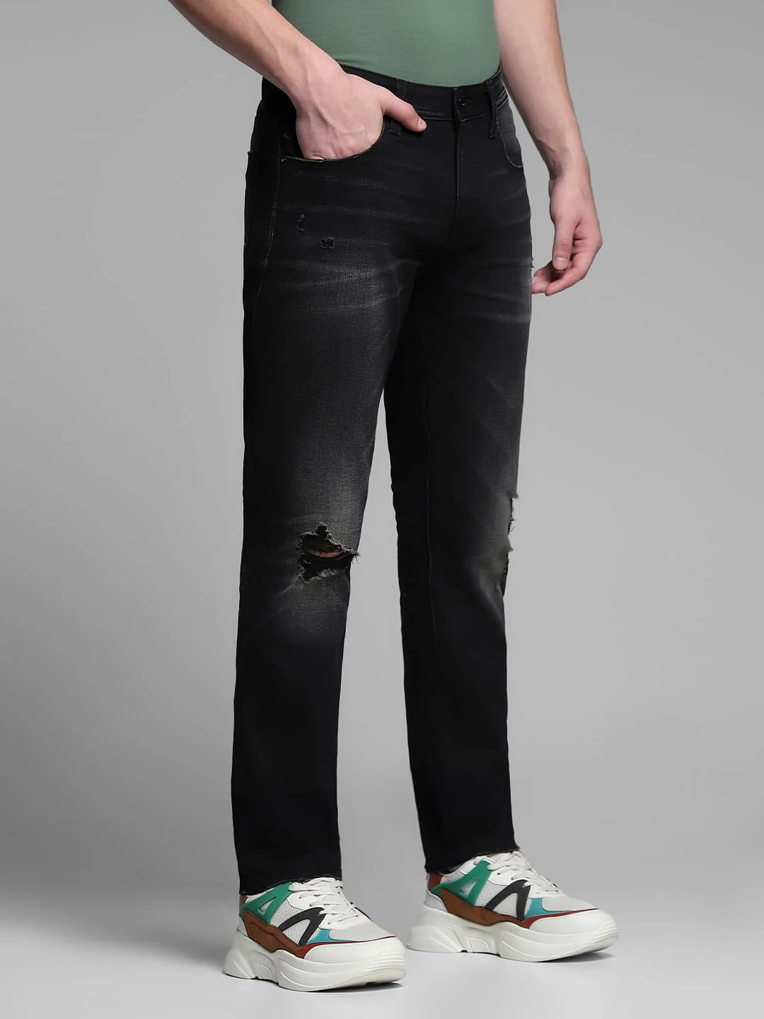 Black Low Rise Distressed Skinny Jeans - Image 2