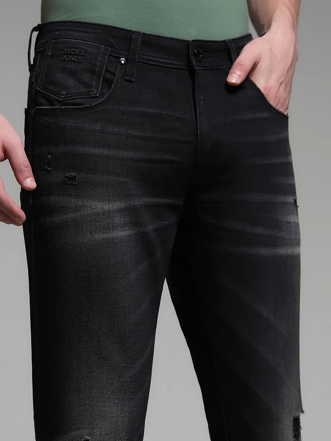 Black Low Rise Distressed Skinny Jeans - Image 4